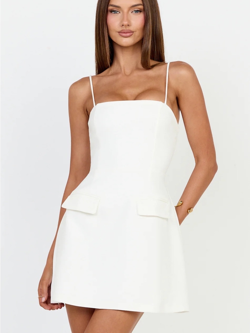 Showpo White Spaghetti-Strap Mini Dress